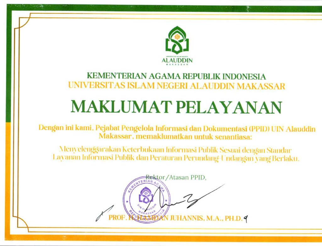 Maklumat Pelayanan PPID UIN Alauddin Makassar